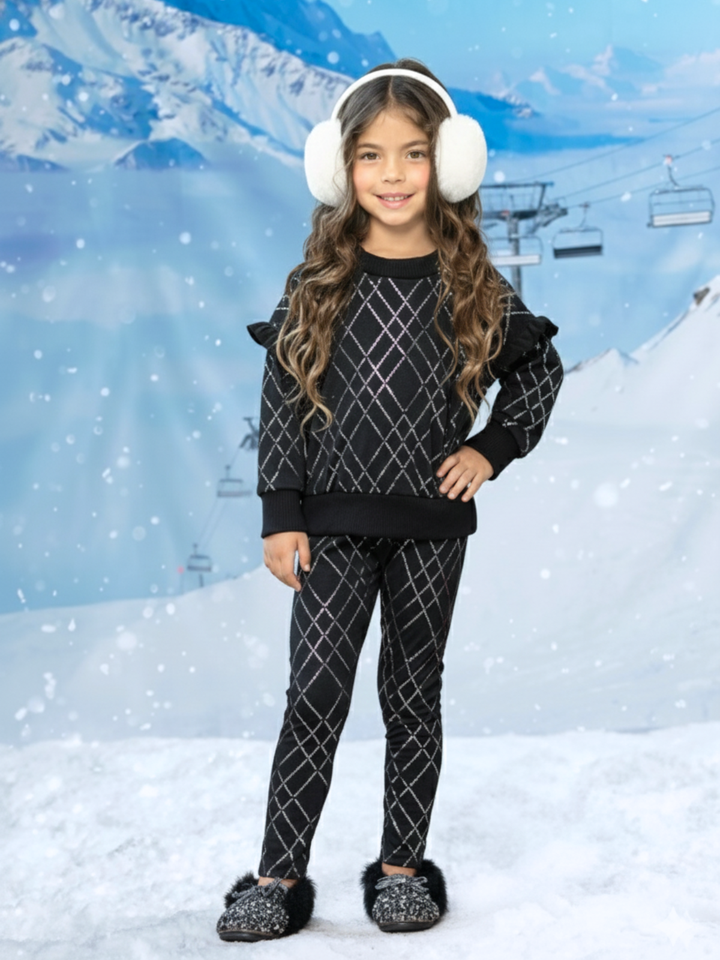 Winter Glam Sequin Ruffle Top and Legging Set
