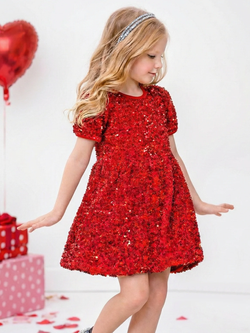 Glam Sparkle Sequin Puff Sleeve Dress