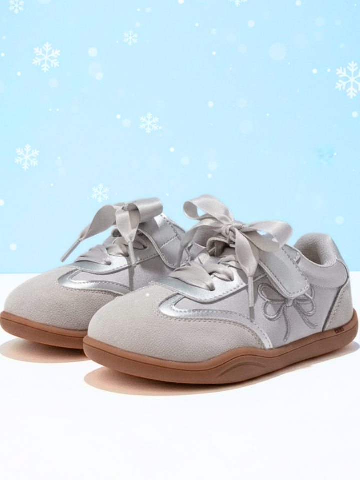 Silver Shine Bow Ribbon Lace Sneakers