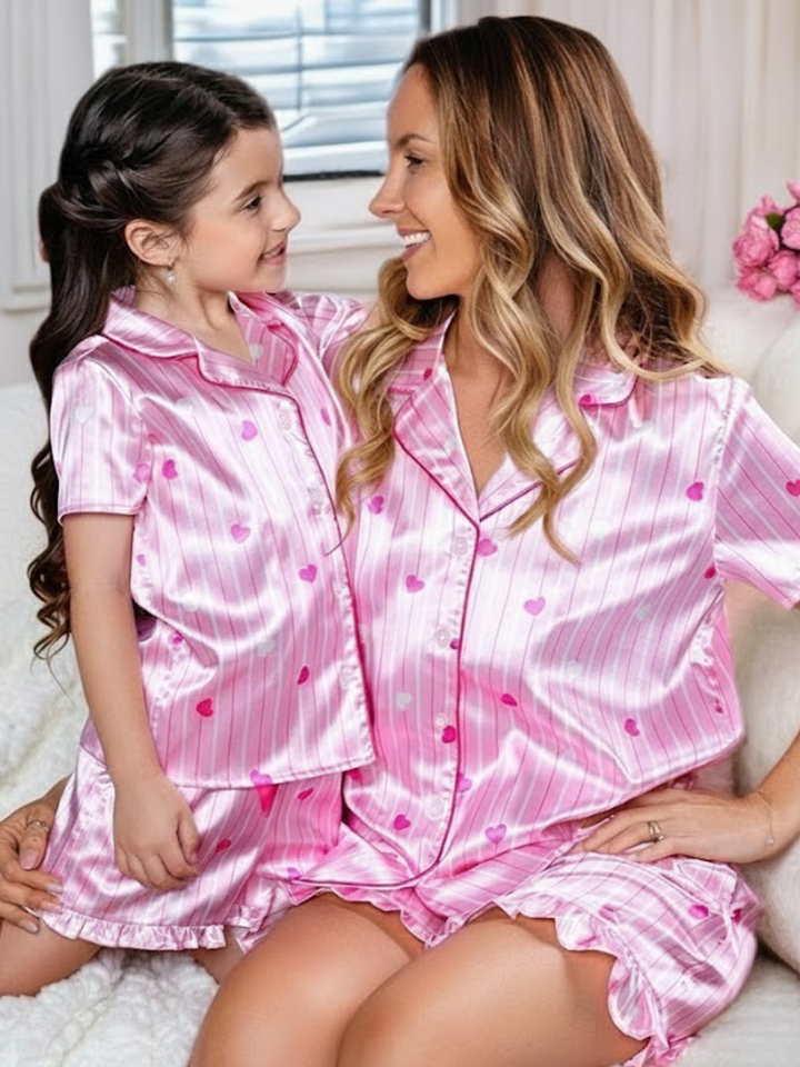 Mommy and Me Sweet Dreams Pink Silky Pajama Set with Sleep Mask