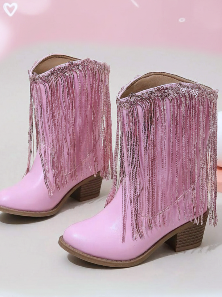 Blushing Rodeo Pink Fringe Cowboy Boots By Liv and Mia