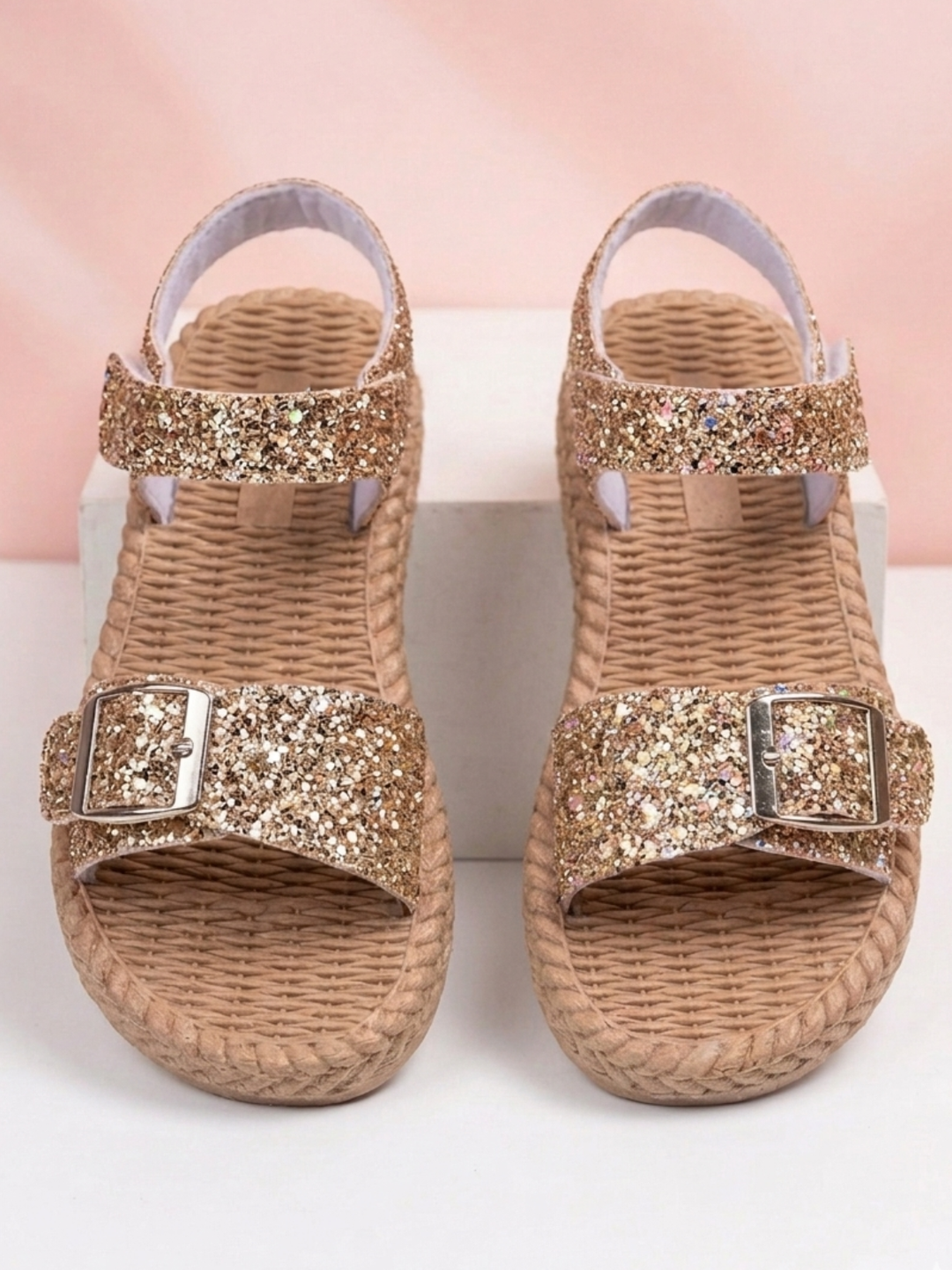 Glitter Double Strap Cork Footbed Ankle Sandals Mia Belle Girls