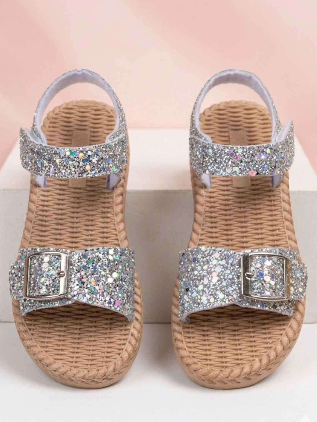 Glitter Double Strap Cork Footbed Ankle Sandals Mia Belle Girls