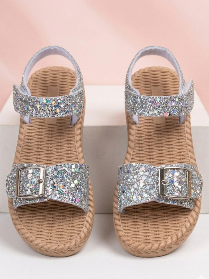 Glitter Double Strap Cork Footbed Ankle Sandals Mia Belle Girls