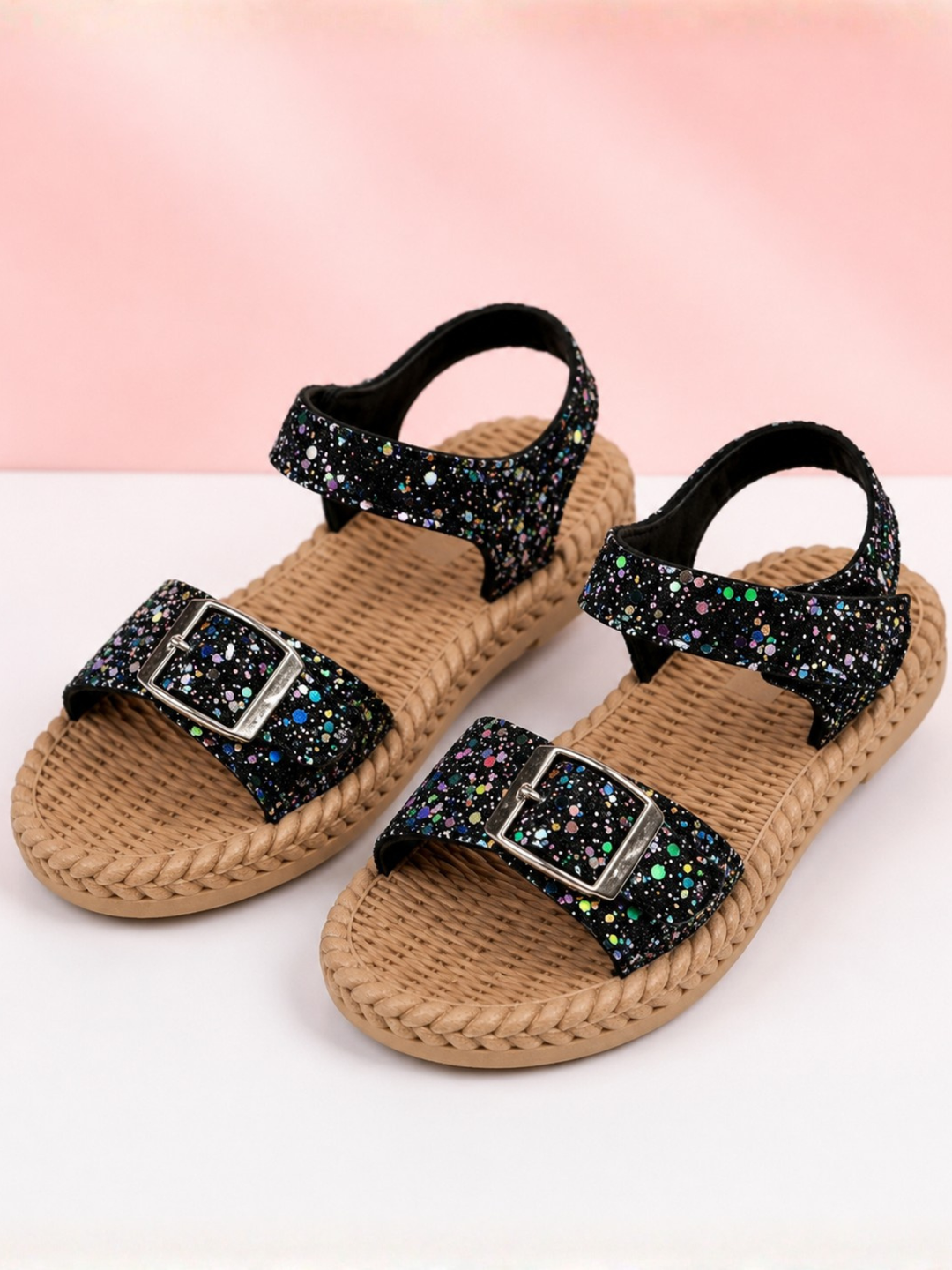 Glitter Double Strap Cork Footbed Ankle Sandals Mia Belle Girls