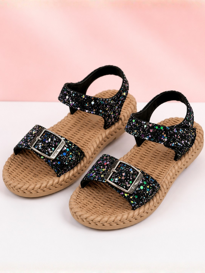 Glitter Double Strap Cork Footbed Ankle Sandals Mia Belle Girls