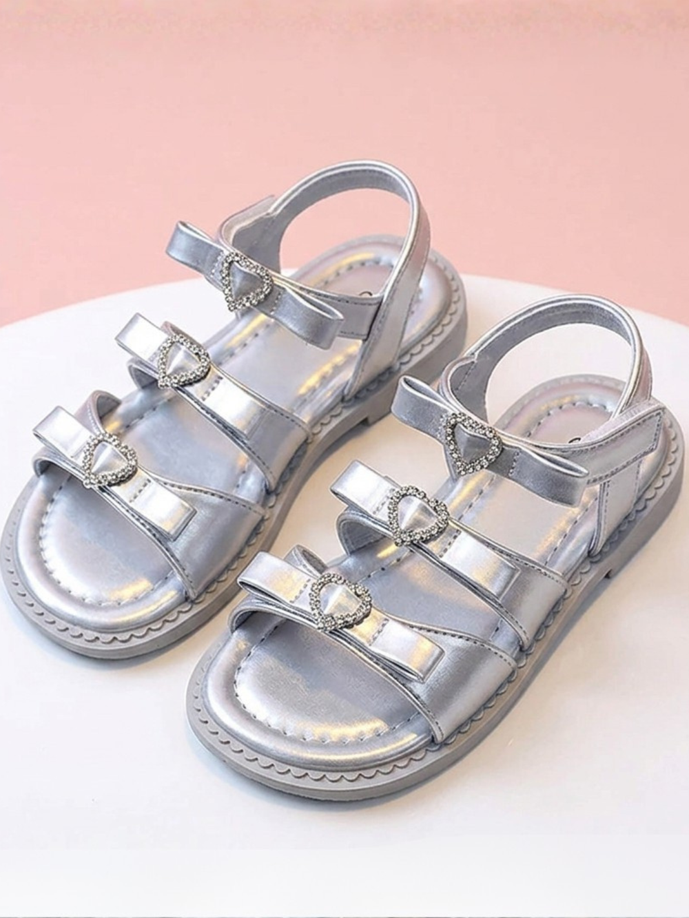 Sweetheart Rhinestone Bow Triple Strap Sandals Mia Belle Girls