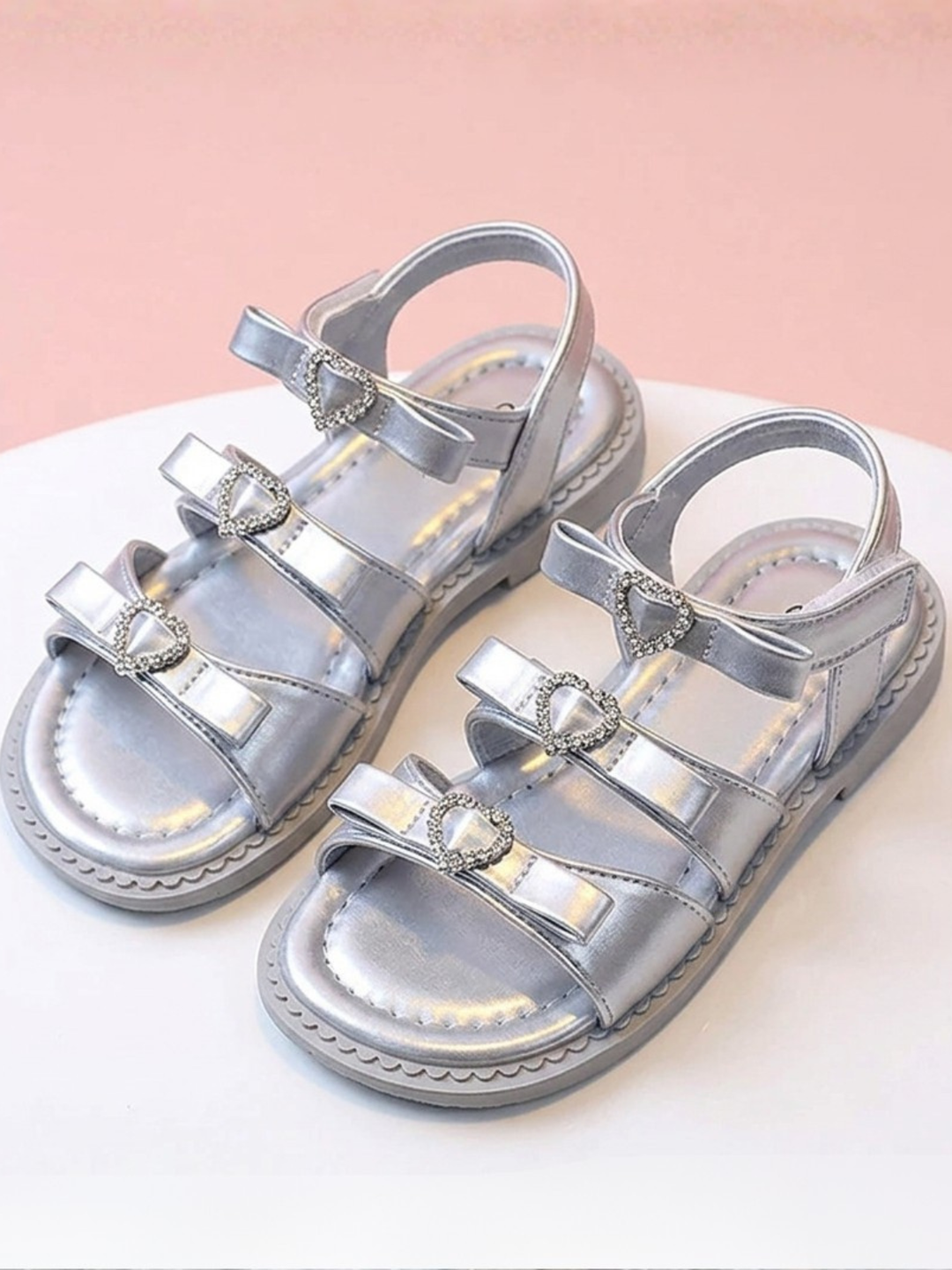 Sweetheart Rhinestone Bow Triple Strap Sandals Mia Belle Girls