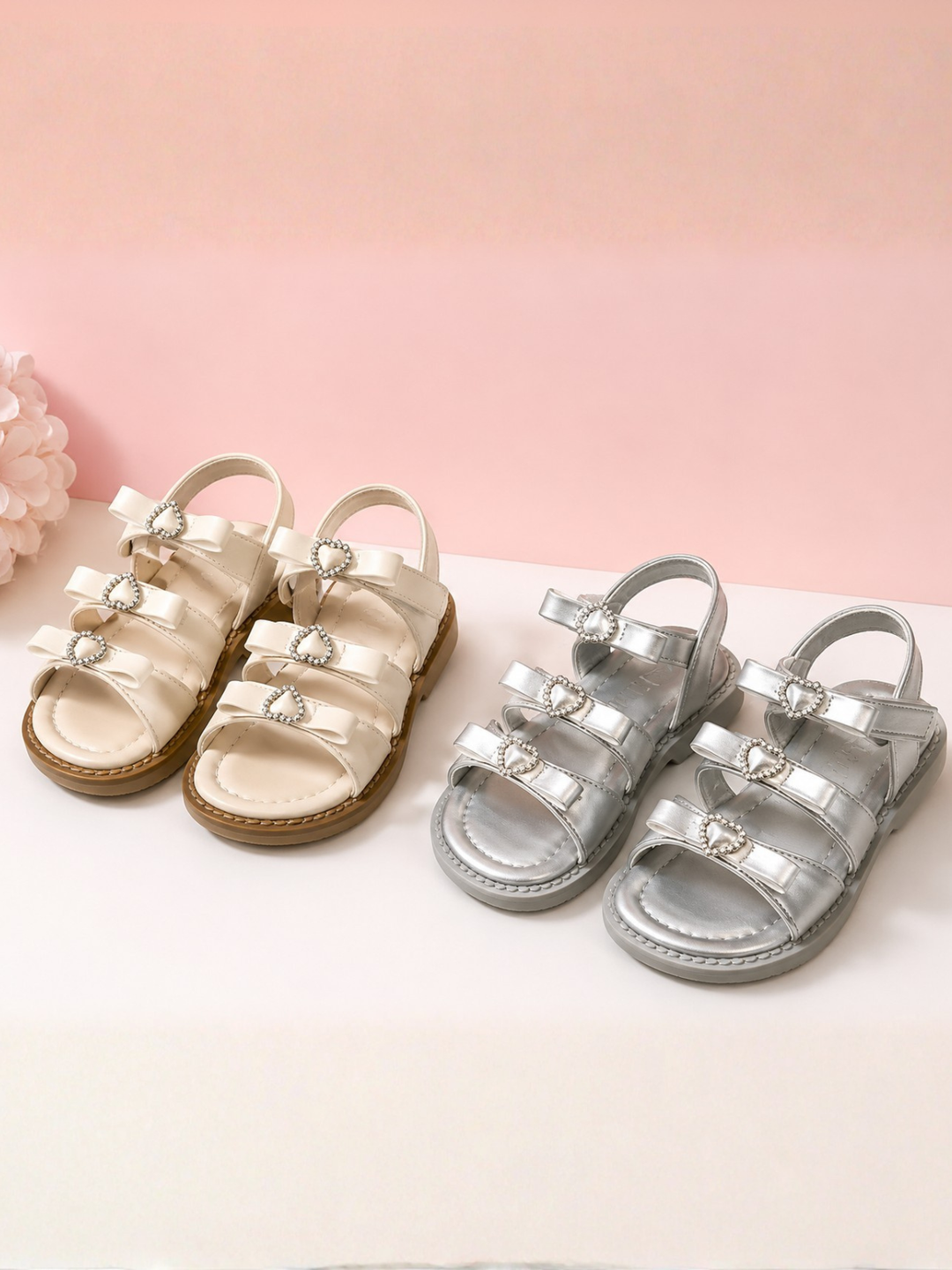 Sweetheart Rhinestone Bow Triple Strap Sandals Mia Belle Girls