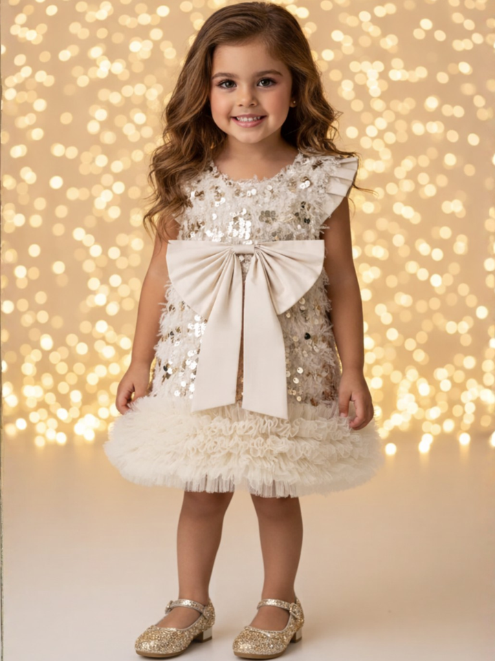 Sequin Bow Tulle Party Dress