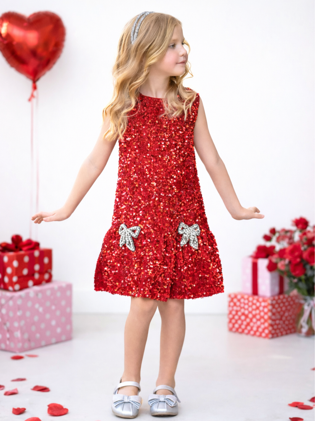 Shimmer & Sparkle Red Sequined Shift Dress