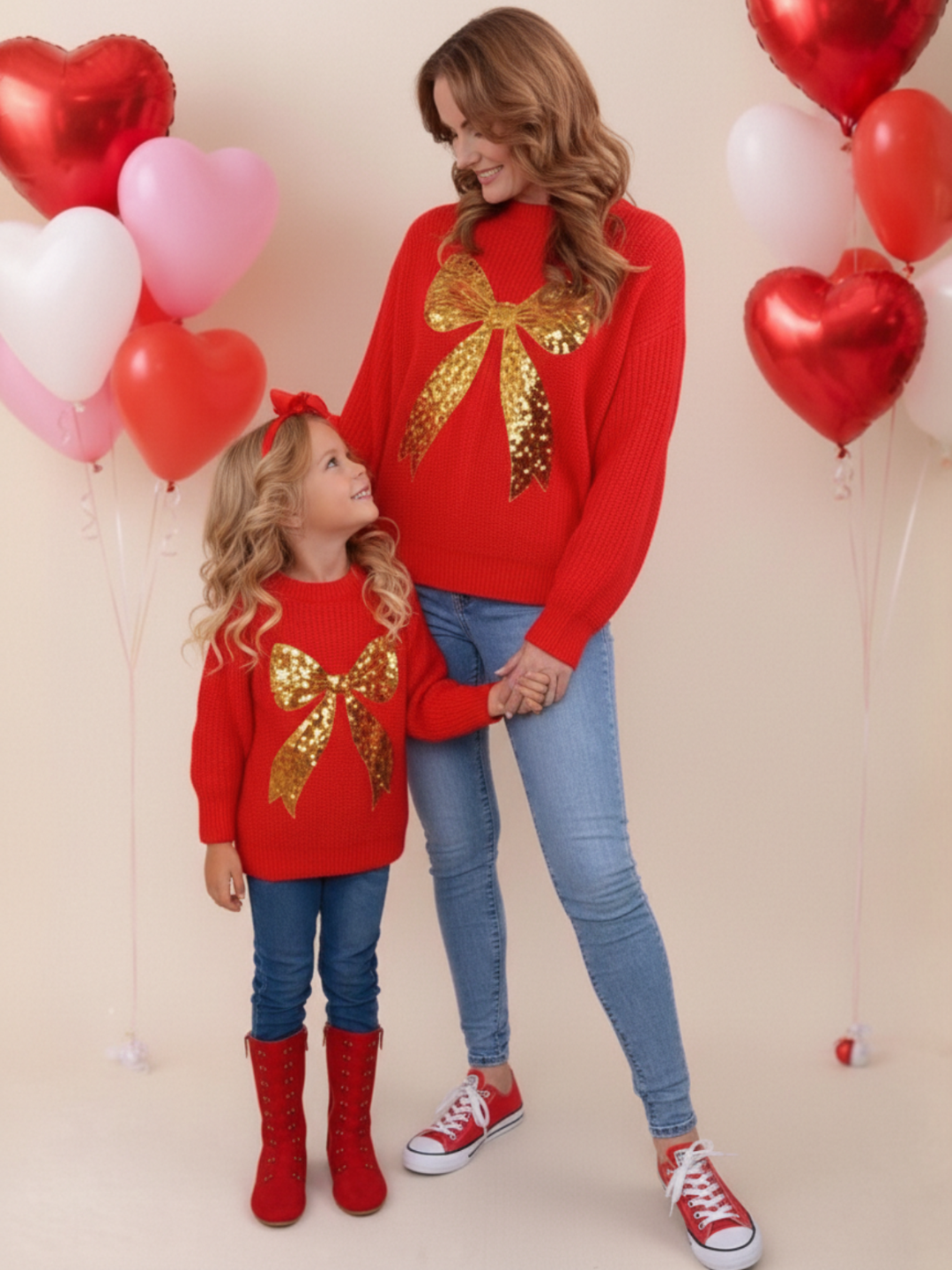 Mommy and Me Golden Glow Sequin Bow Sweater
