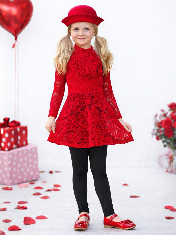 Elegant Lace Long Sleeve Tunic and Legging Set