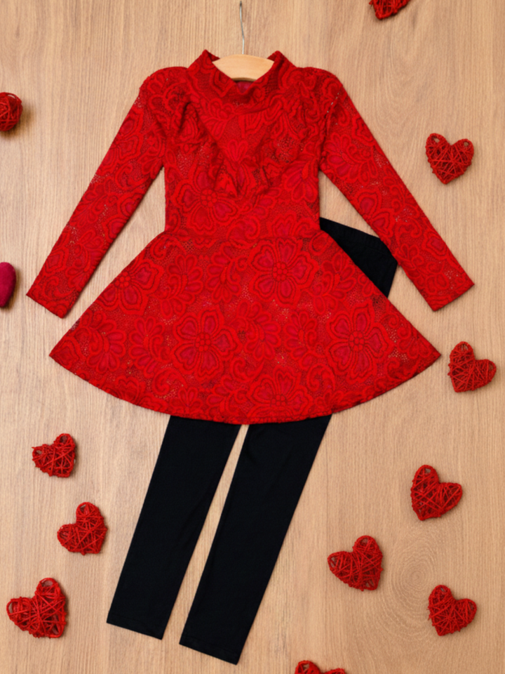 Elegant Lace Long Sleeve Tunic and Legging Set