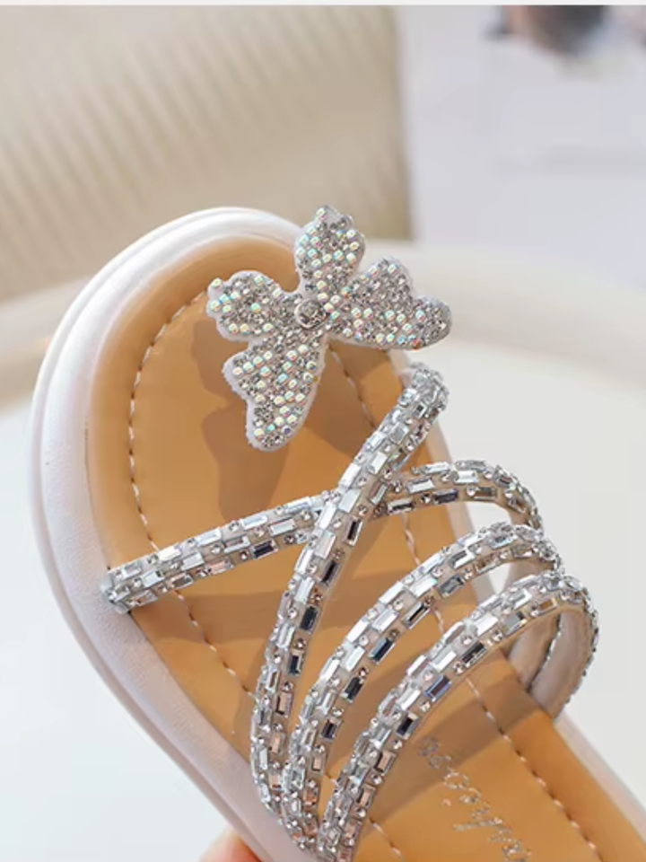 girls summer slide sandals rhinestone straps butterfly accent