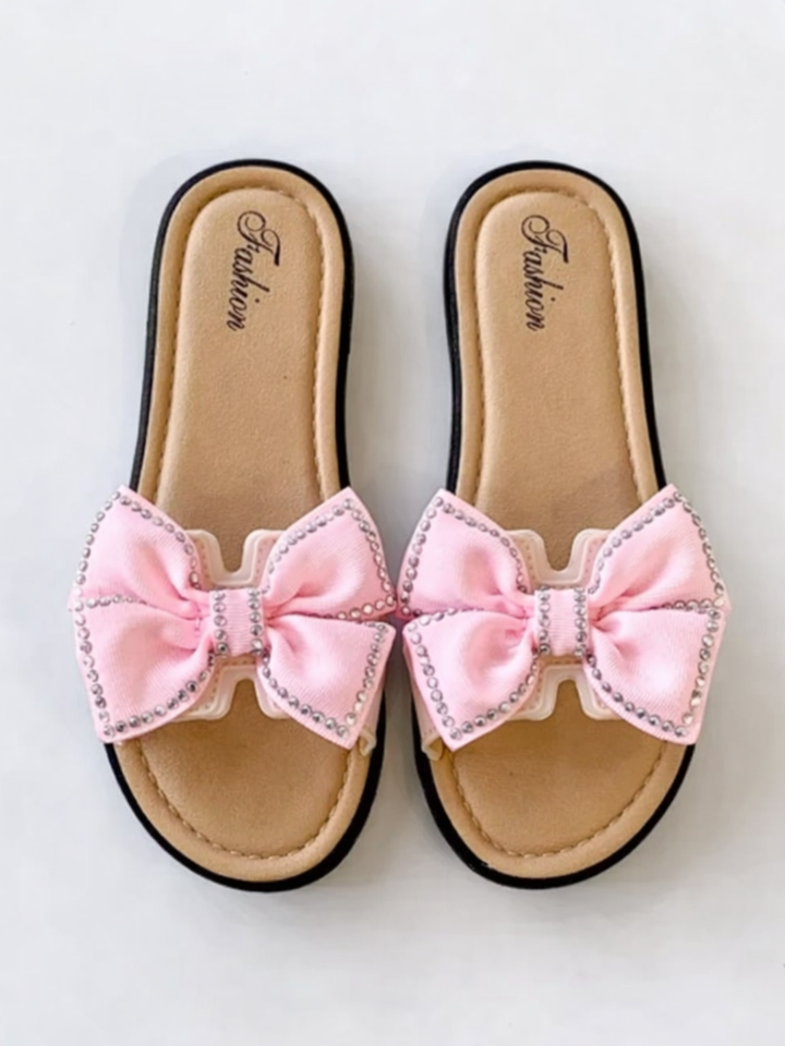 Chic Darling Bow Rhinestone Slip-On Slide Sandal Mia Belle Girls