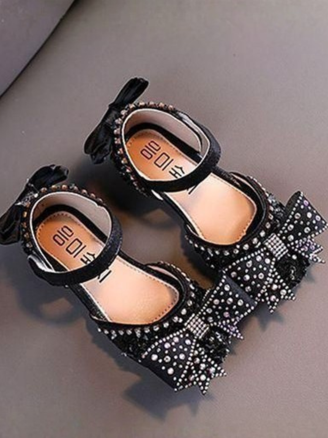 Jeweled Princess Black Ankle Strap Flats By Liv and Mia