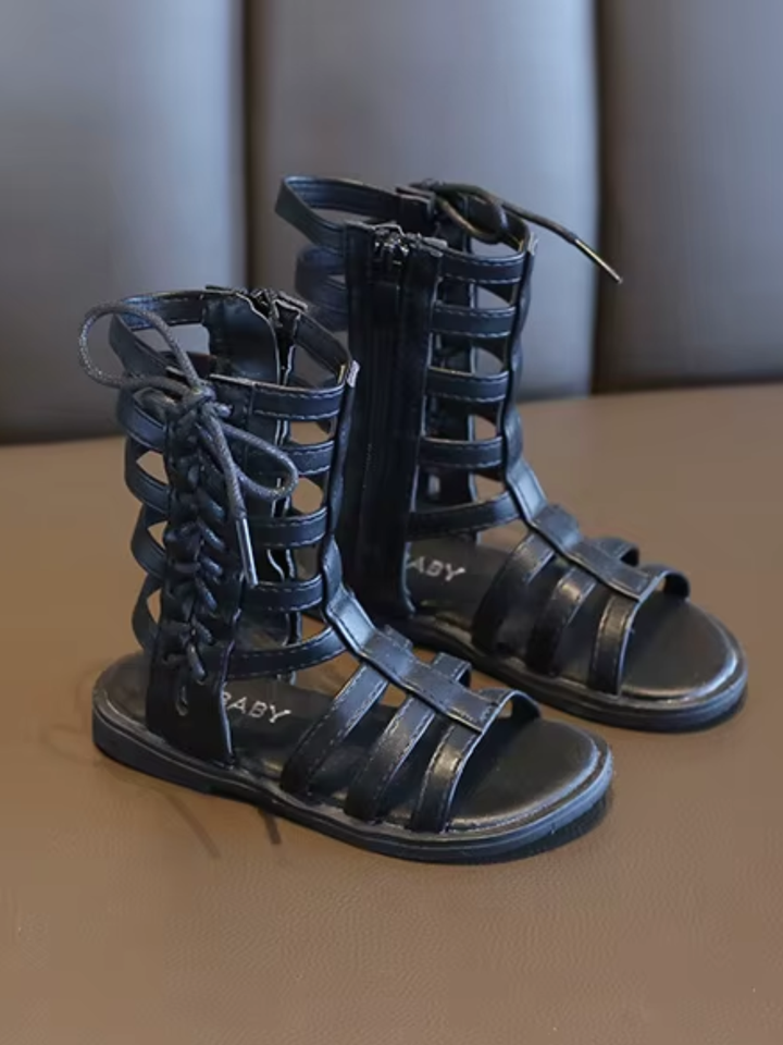 black gladiator sandals kids high top strappy design