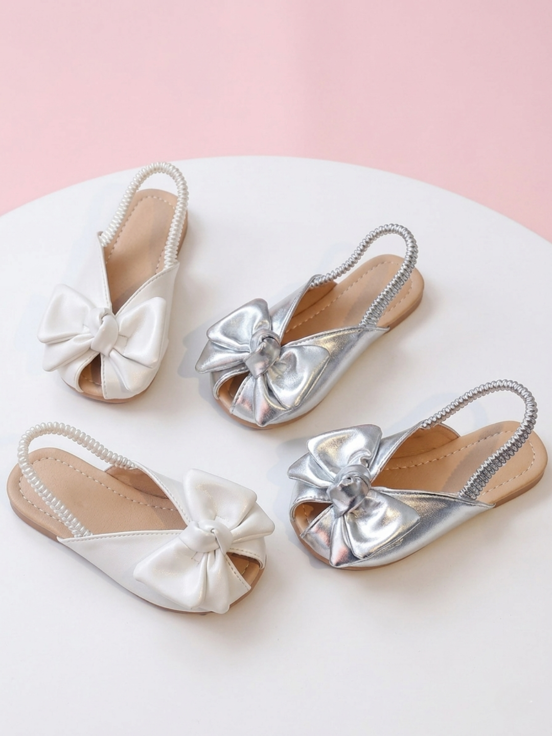 Glam Breeze Bow Peep Toe Elastic Slide Sandal Mia Belle Girls
