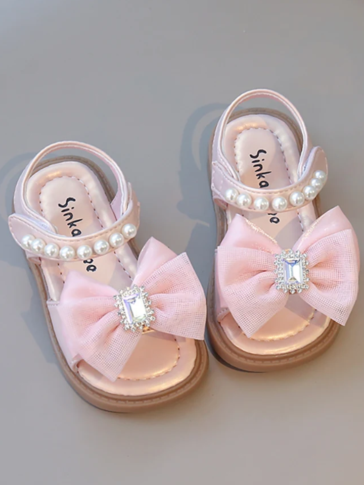 girls vacation sandals pearl bow rhinestone summer footwear