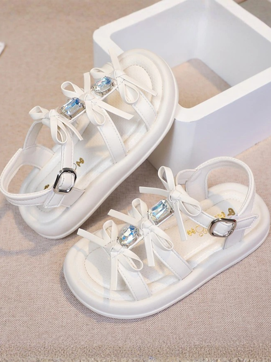 white toddler sandals bow design beach summer shoes