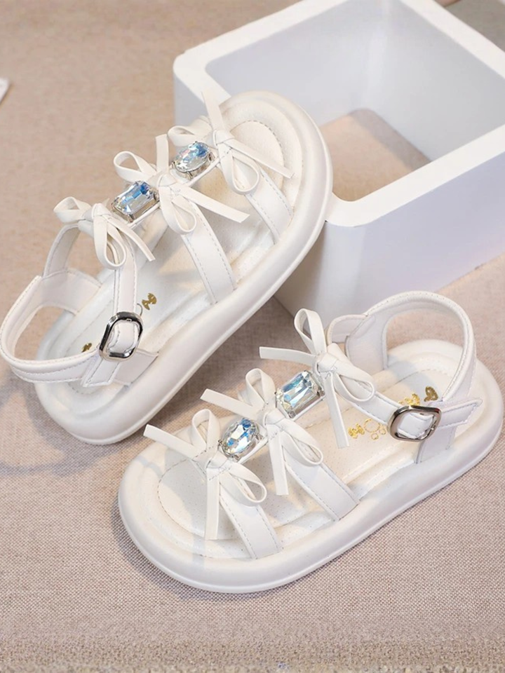 white toddler sandals bow design beach summer shoes