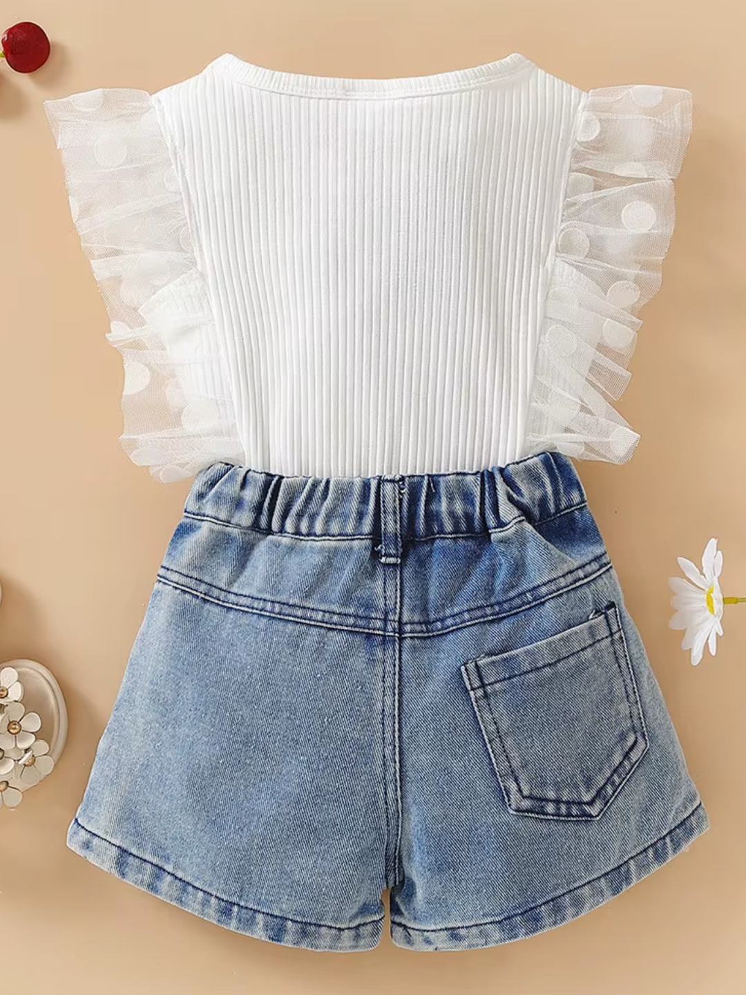 Daisy Dream Flutter Sleeve Top and Denim Short Set