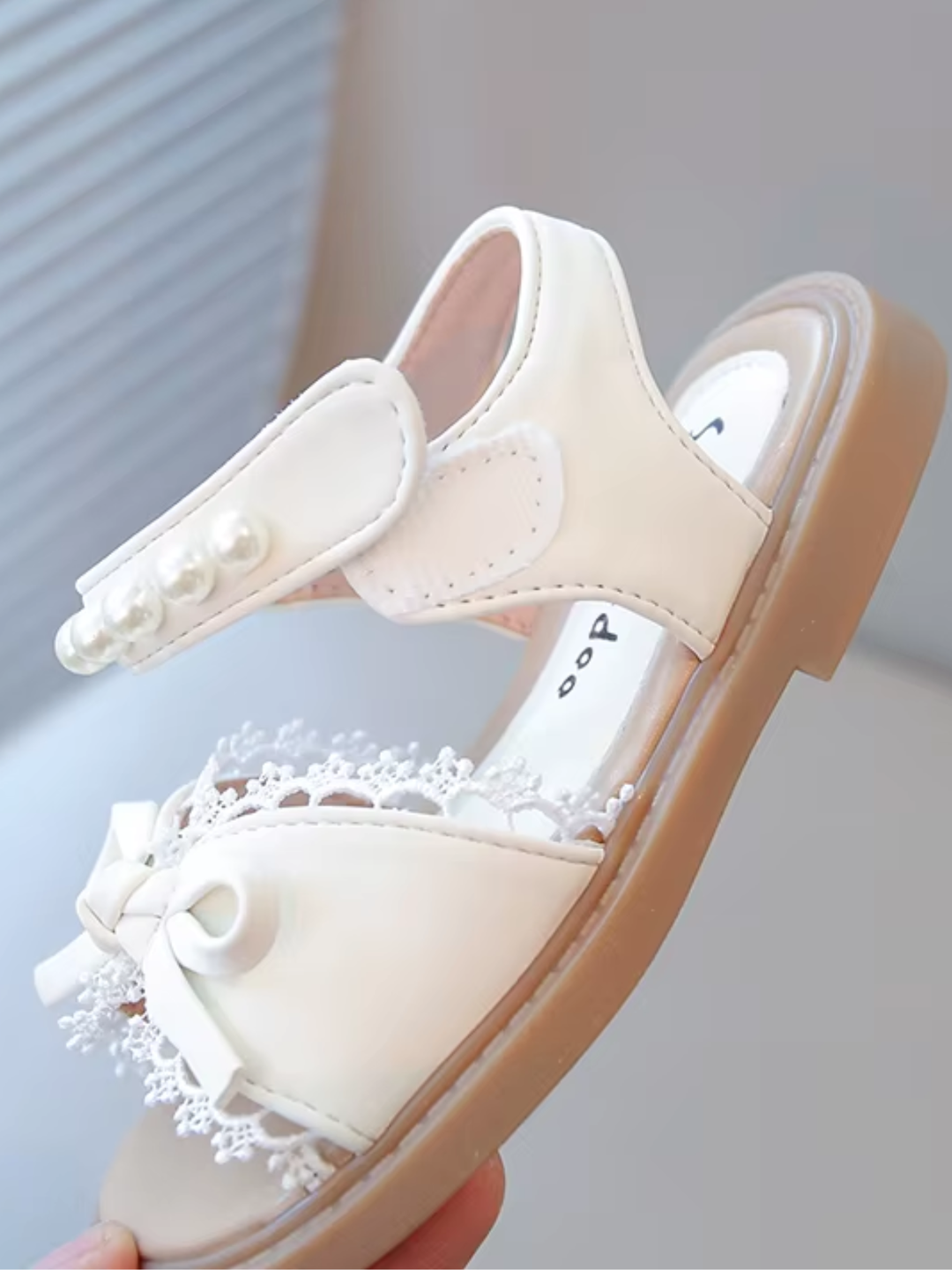 toddler girl beach sandals lace pearl strap bow design