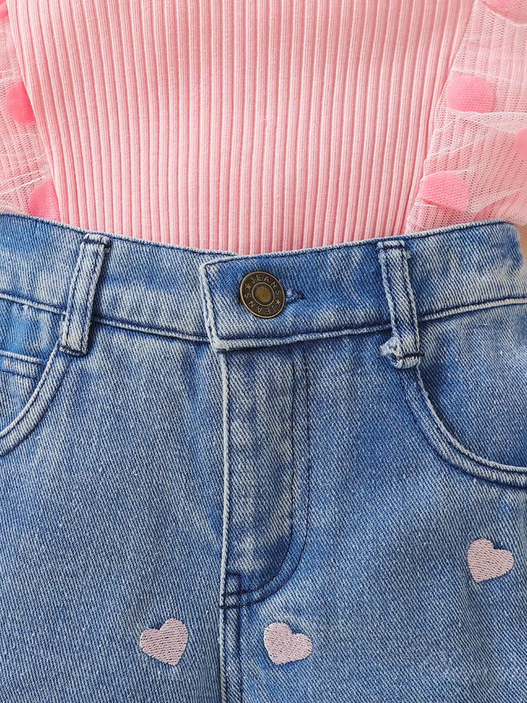 Daisy Dream Flutter Sleeve Top and Denim Short Set