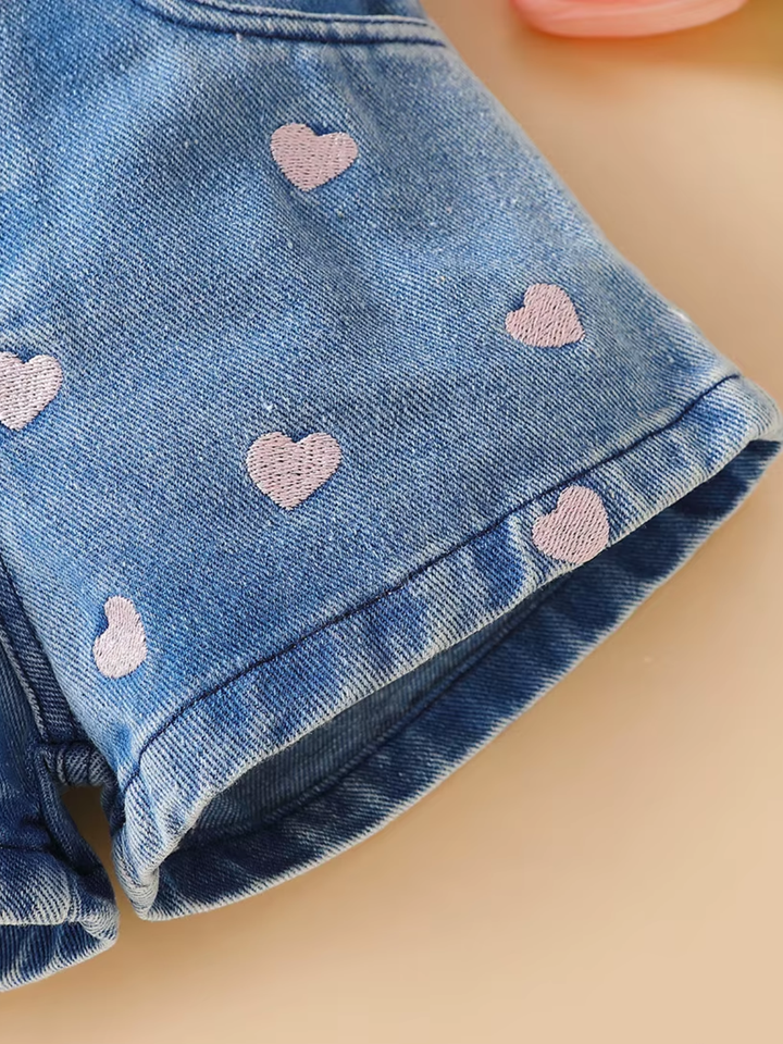 Daisy Dream Flutter Sleeve Top and Denim Short Set