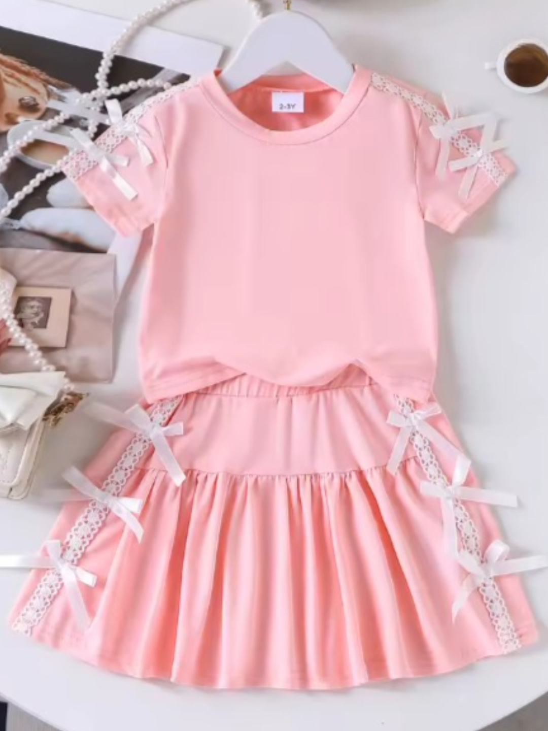 Blush Darling Pink Lace Bow Top and Tennis Skirt Set