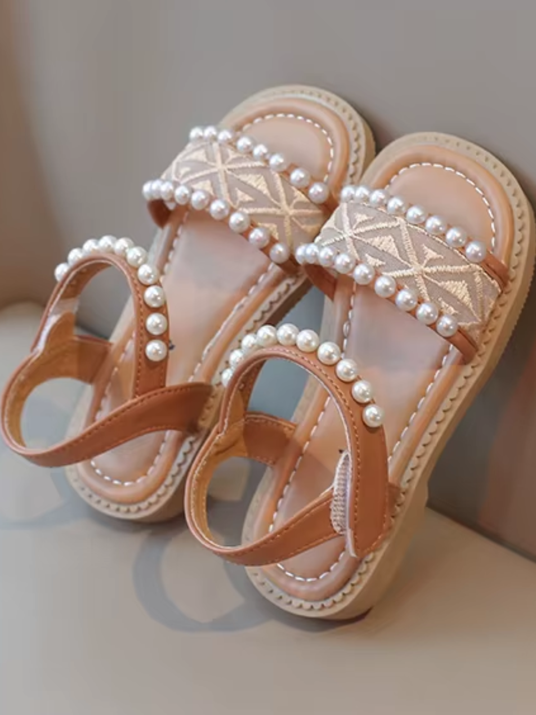brown toddler sandals pearl detail chic summer sandals