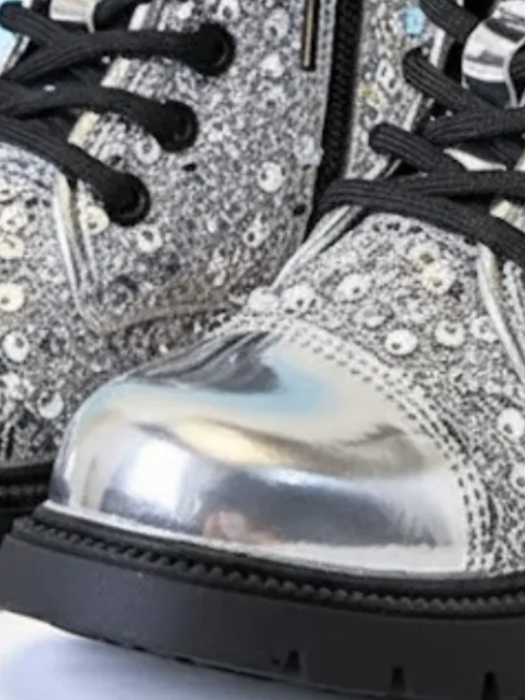 Girls Silver Sequined Combat Boots by Liv and Mia