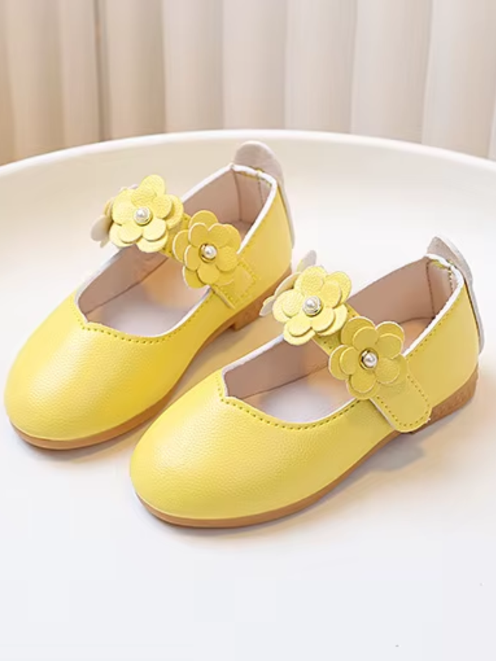girls floral dress shoes colorful flats yellow 