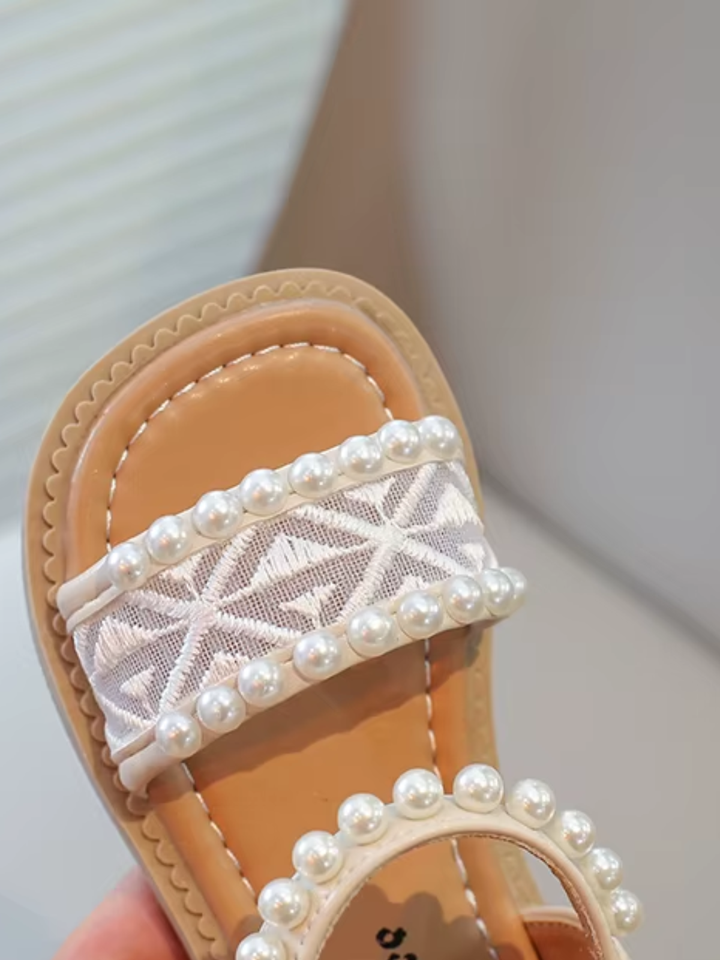 toddler girl casual sandals pearl detail lace summer shoes