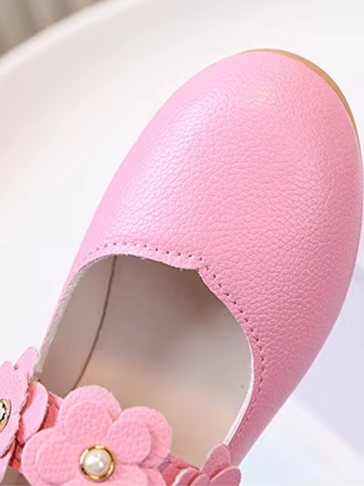 pink girls spring shoes floral strap colorful ballet flats