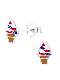 Sterling Silver USA Ice Cream Stud Earrings