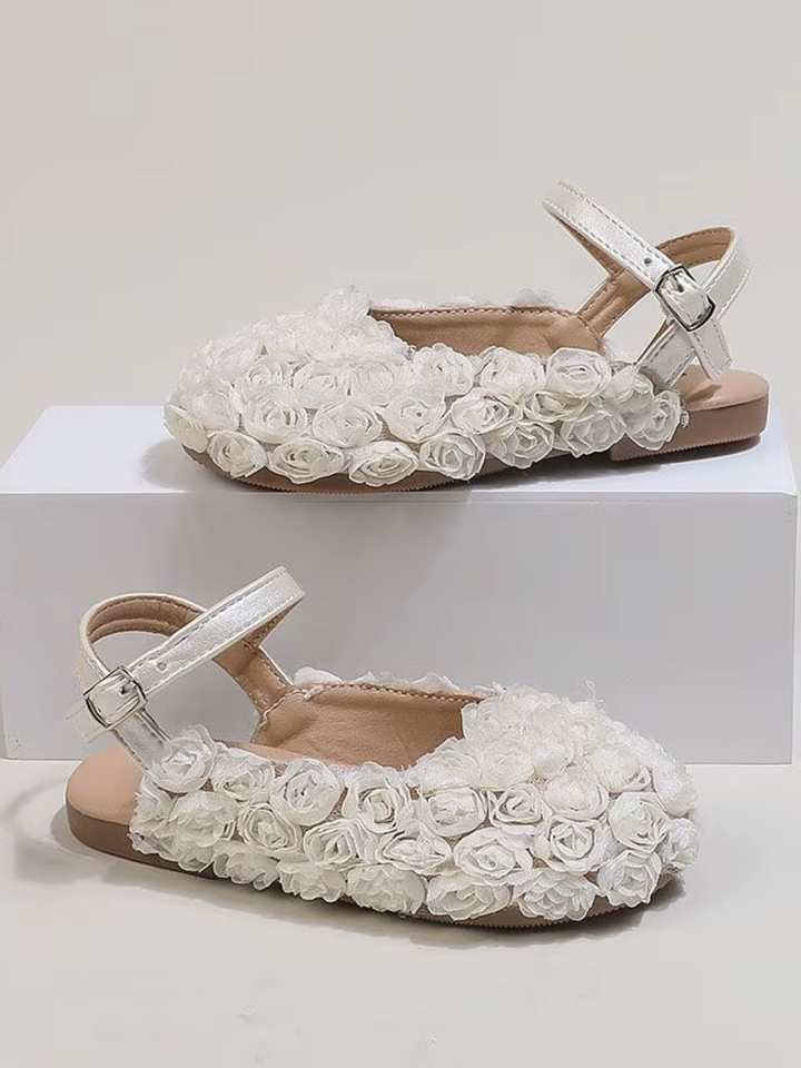 white baby dress shoes lace flower detail infant flats
