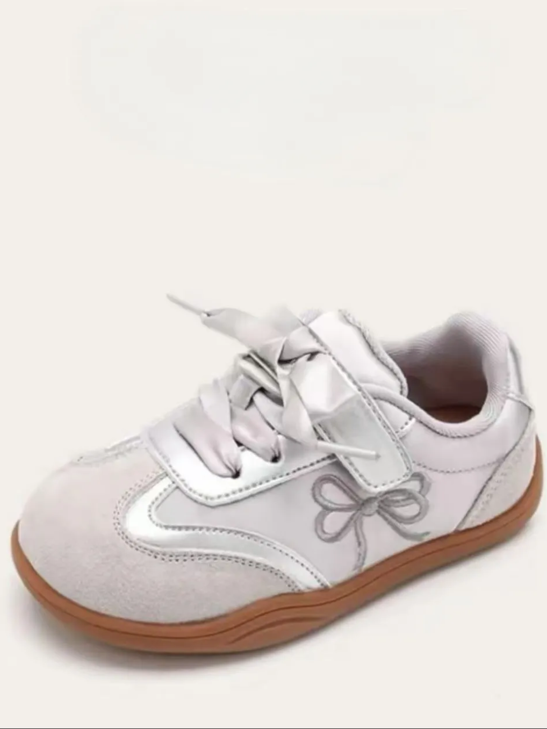 Silver Shine Bow Ribbon Lace Sneakers