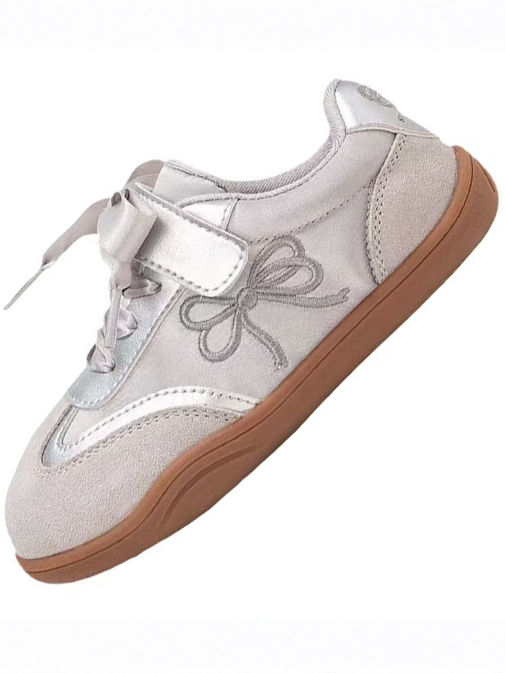 Silver Shine Bow Ribbon Lace Sneakers