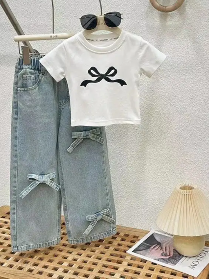 Chic Bow Denim Wide Leg Set