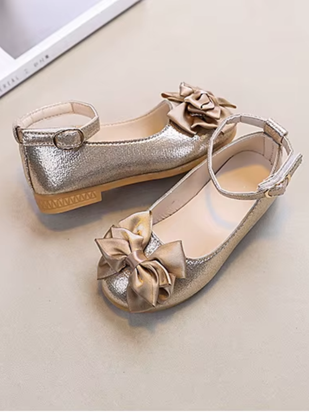 gold toddler dress shoes bow detail elegant party flats