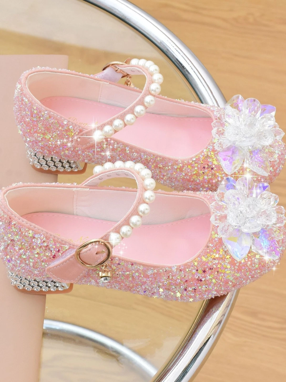 Enchanted Girl Pearl Strap Sparkling Mary Jane Shoes By Liv and Mia Mia Belle Girls