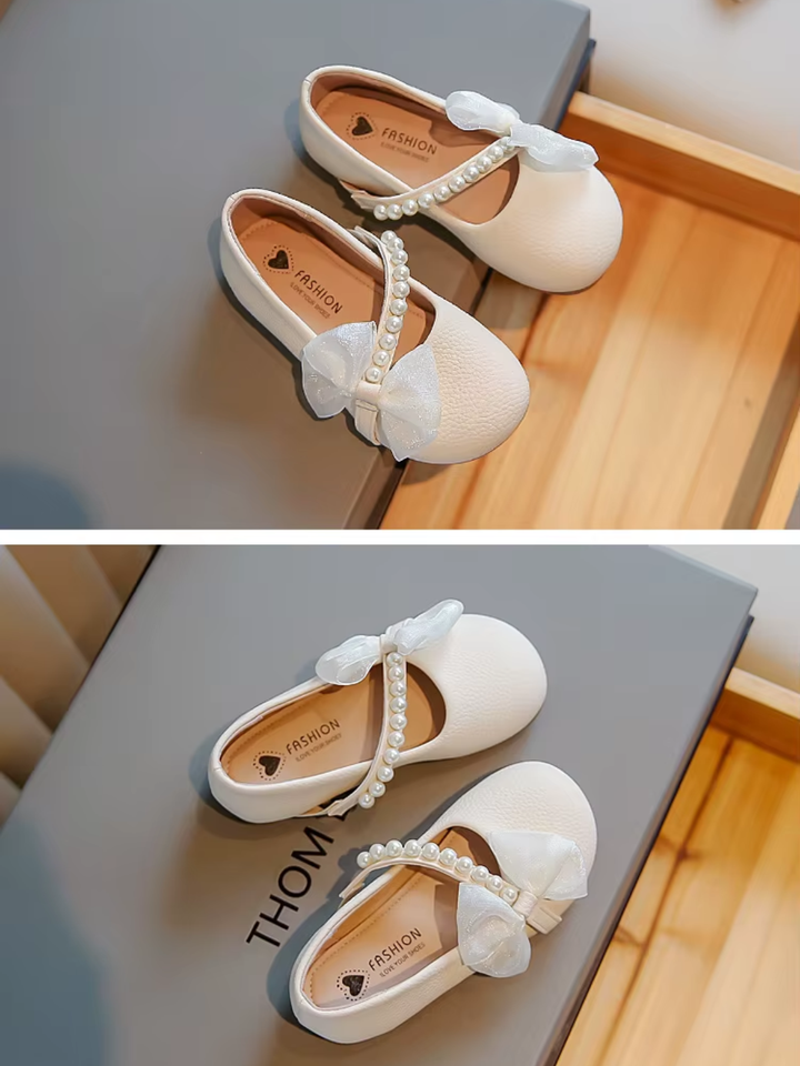 baby girl formal shoes pearl strap bow wedding flats