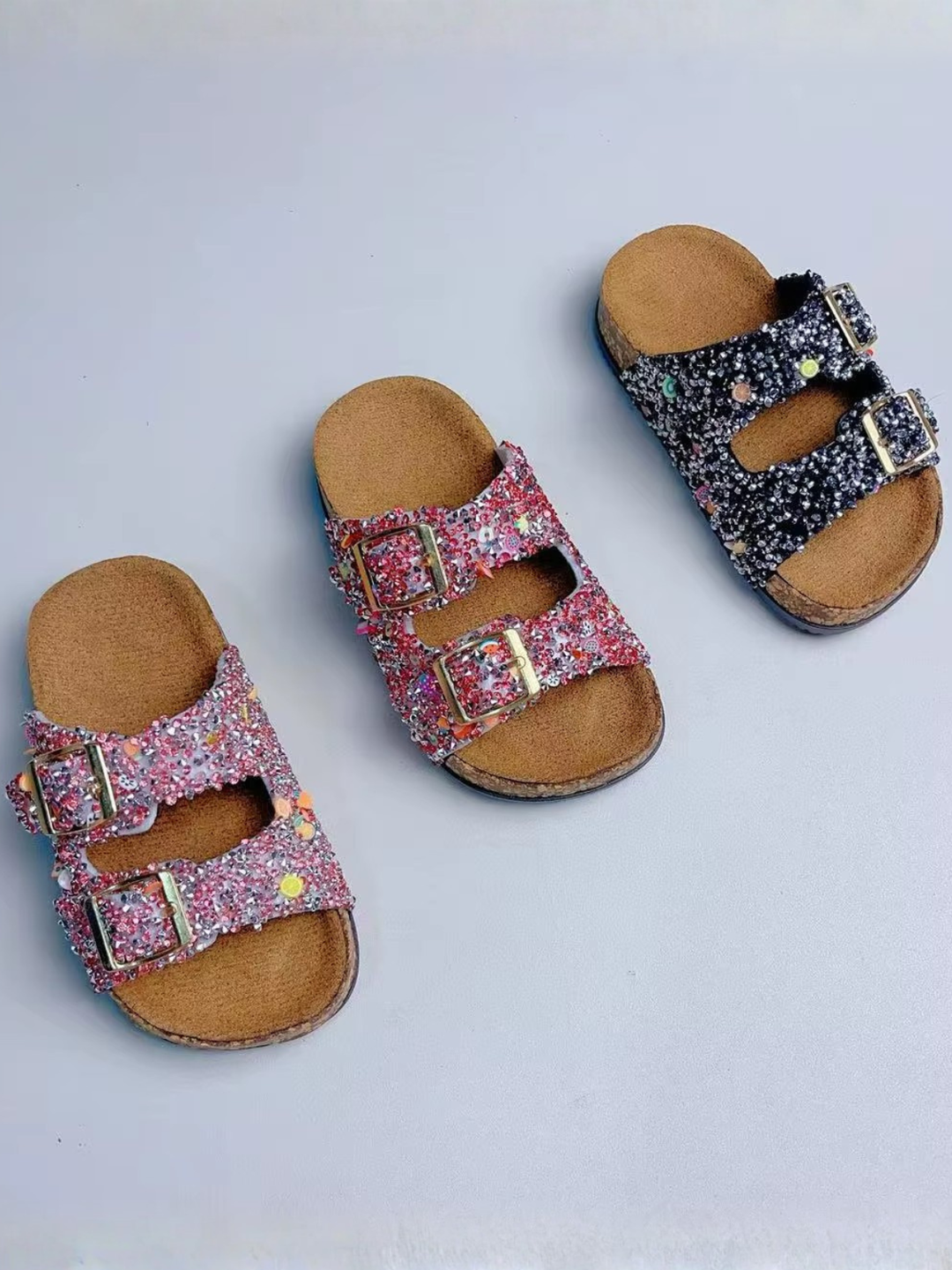 toddler girl sparkle sandals double buckle summer slides