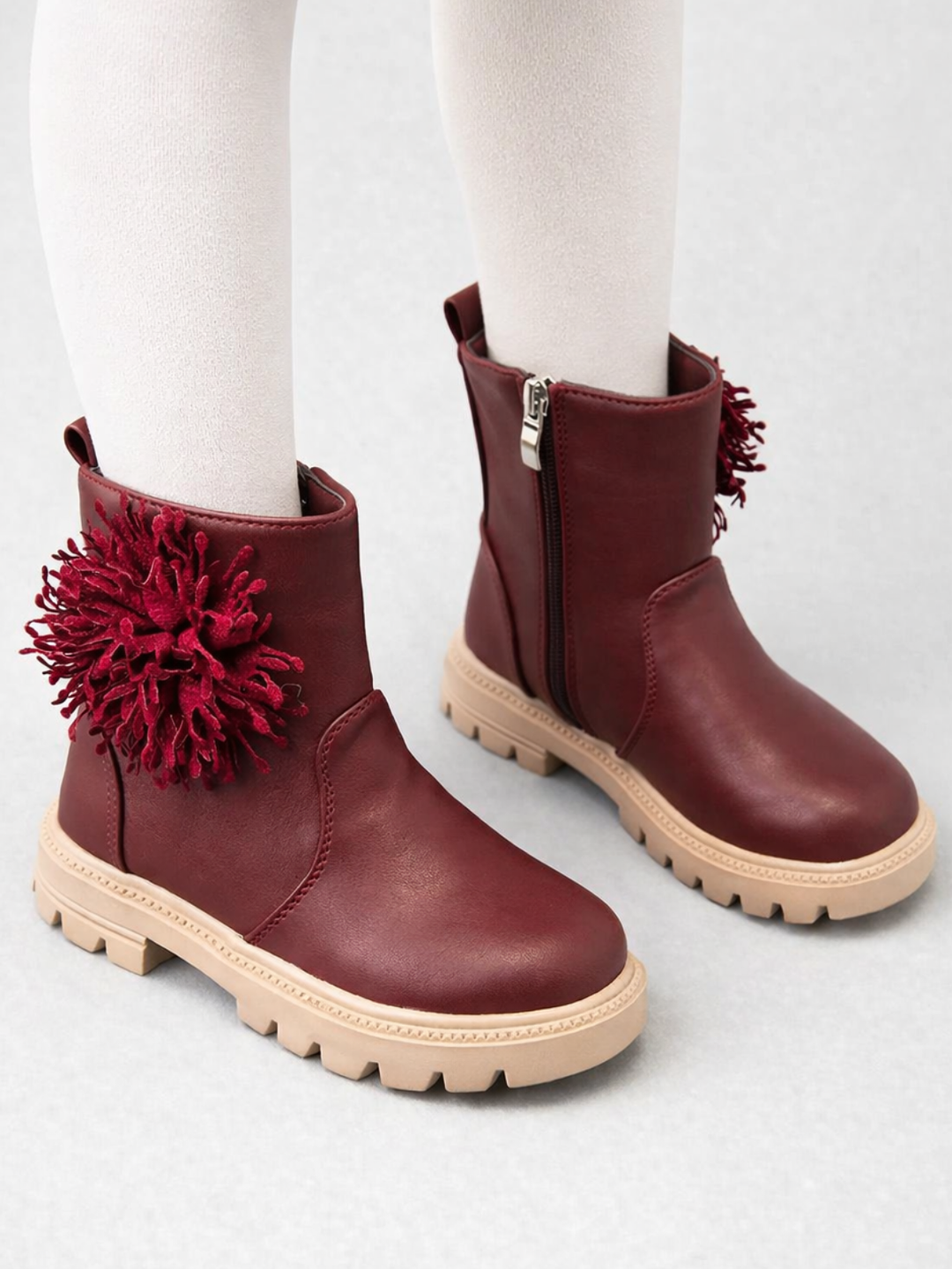 Girls Cute Non-slip Boots with Flower and Side Zipper By Liv and Mia Mia Belle Girls