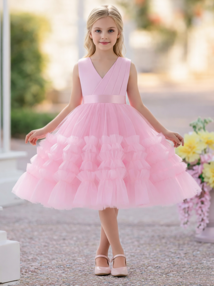 Blushing In Glam Pink Ruffle Tulle Gown Mia Belle Girls