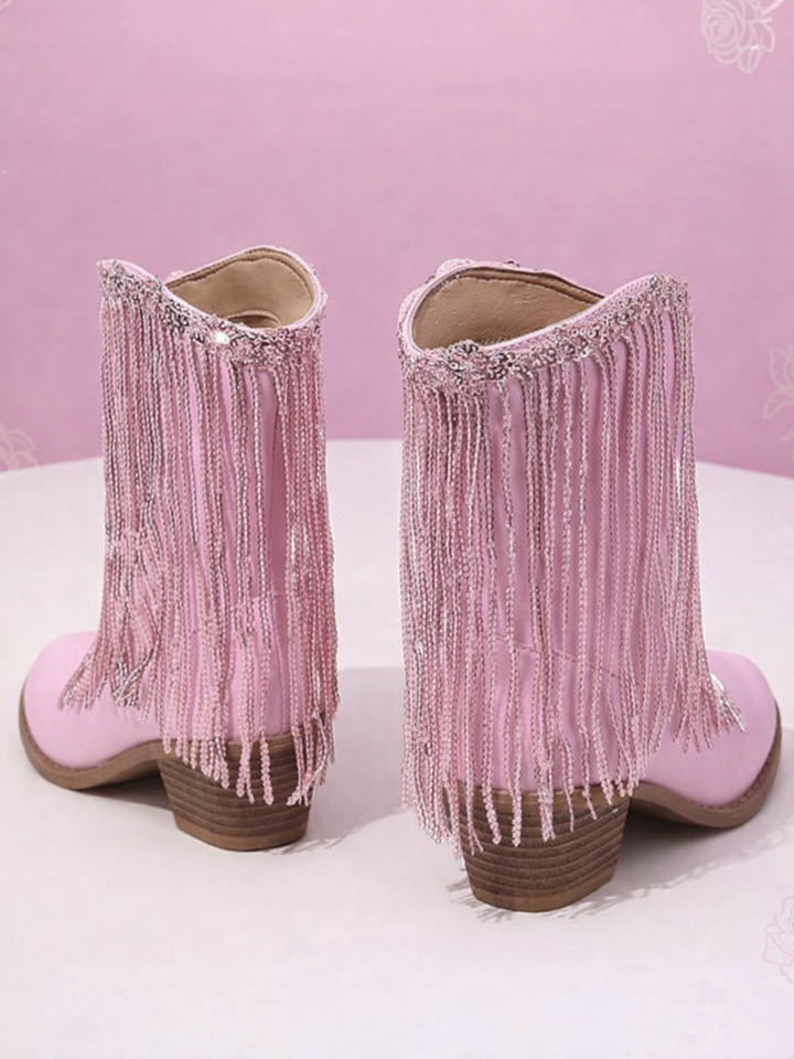 Blushing Rodeo Pink Fringe Cowboy Boots By Liv and Mia