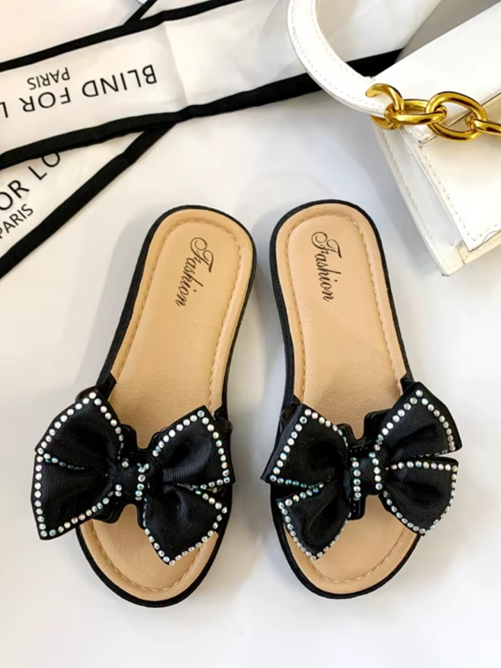 black bow sandals for girls chic summer slide shoes