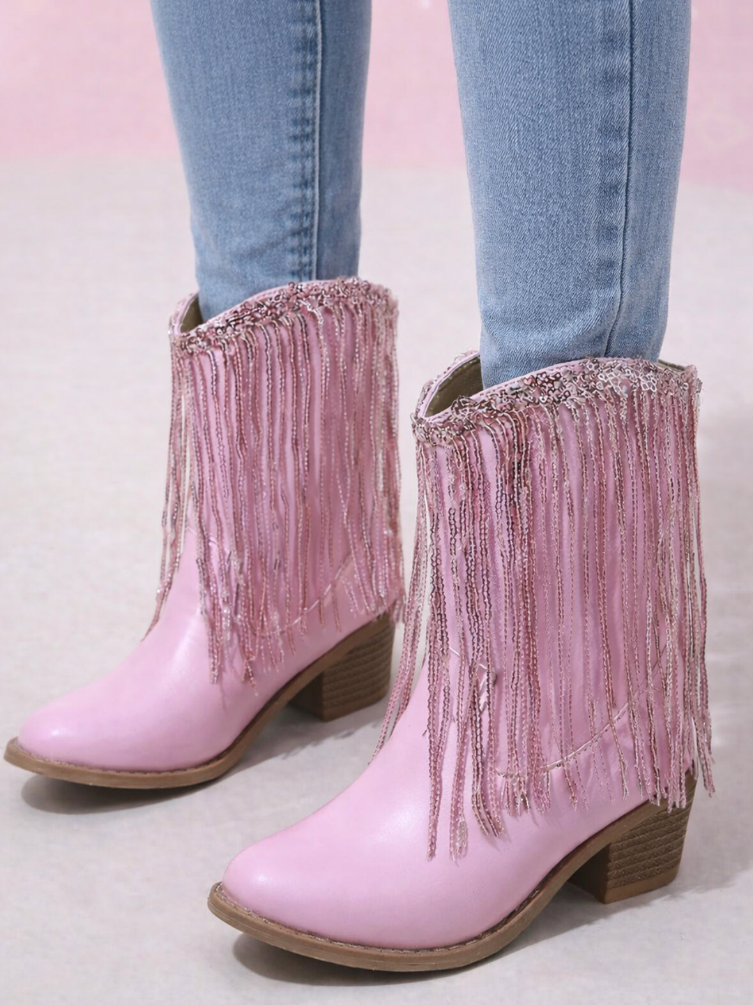 Blushing Rodeo Pink Fringe Cowboy Boots By Liv and Mia